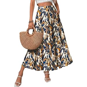 Zeagoo Women's Chiffon Elastic High Waist Pleated Maxi Skirt with Pockets | Chiffon Elastic Waist Flowy A Line 3 Tiered Pleat