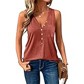 NUKELOLO Tank Top for Women V Neck Henley Loose Fit with Pocket Womens Tops Summer Sleeveless Casual Clothing