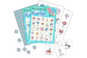 Foosproea Mermaid Bingo Cards, Mermaid Bingo Games for 24 Players, Under The Sea Party Games for Family Friends Large Group Activities, Ocean Themed Birthday Party Supplies Decorations(31)