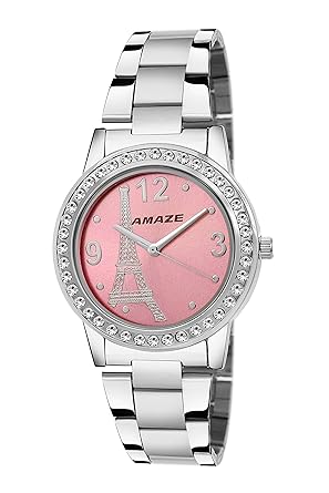 Analogue Pink Dial Silver Chain Women Fashion Watch CT80