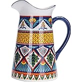 Bico Havana Ceramic 2.5 Quarts Pitcher with Handle, Decorative Vase for Flower Arrangements, Dishwasher Safe