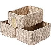 MiniArk Small Storage Baskets for Organizing | Closet Organizer Bins | Shelf Toy Basket | Woven Rope Baskets | Cube Decorative Box | Shallow Basket | L11.5xW7.5xH4.7| Brown