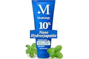 Mouthology 10% Nano Hydroxyapatite Toothpaste (Fluoride Free), Whitening*, Supports Enamel Care*, Appropriate for Sensitive Teeth*, SLS Free, Xylitol nHA Toothpaste for Adults, Mint 4oz (USA Made)