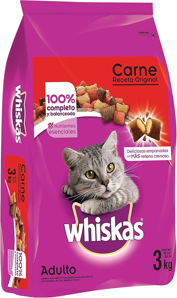 Whiskas Comida para Gatos Croquetas Carne Original Seco, 3 kg Amazon
