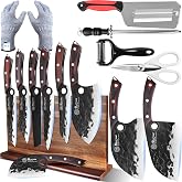 XYJ Knife Block Set,Professional Knives Set with Magnetic Knife Block | Cutting Board, Honing Steel, High-Carbon Steel forged Blades, Chef's Knife, Cleaver, Carving Knife,Full Tang Design