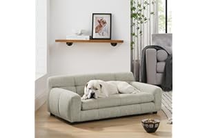 VYNELITO Dog Couch Bed, Mini Sofa for Dogs with Backrest and Armrest, Durable Pet Sofa with Soft Foam Cushion, Elevated Dog Couch Bed with Legs for Medium Dogs, Beige