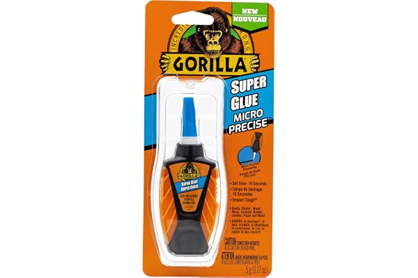 Gorilla Micro Precise Super Glue, Fast-Setting Cyanoacrylate, Precise Applicator, Anti-Clog Cap, Clear, 0.19oz/5g, Pack of 1