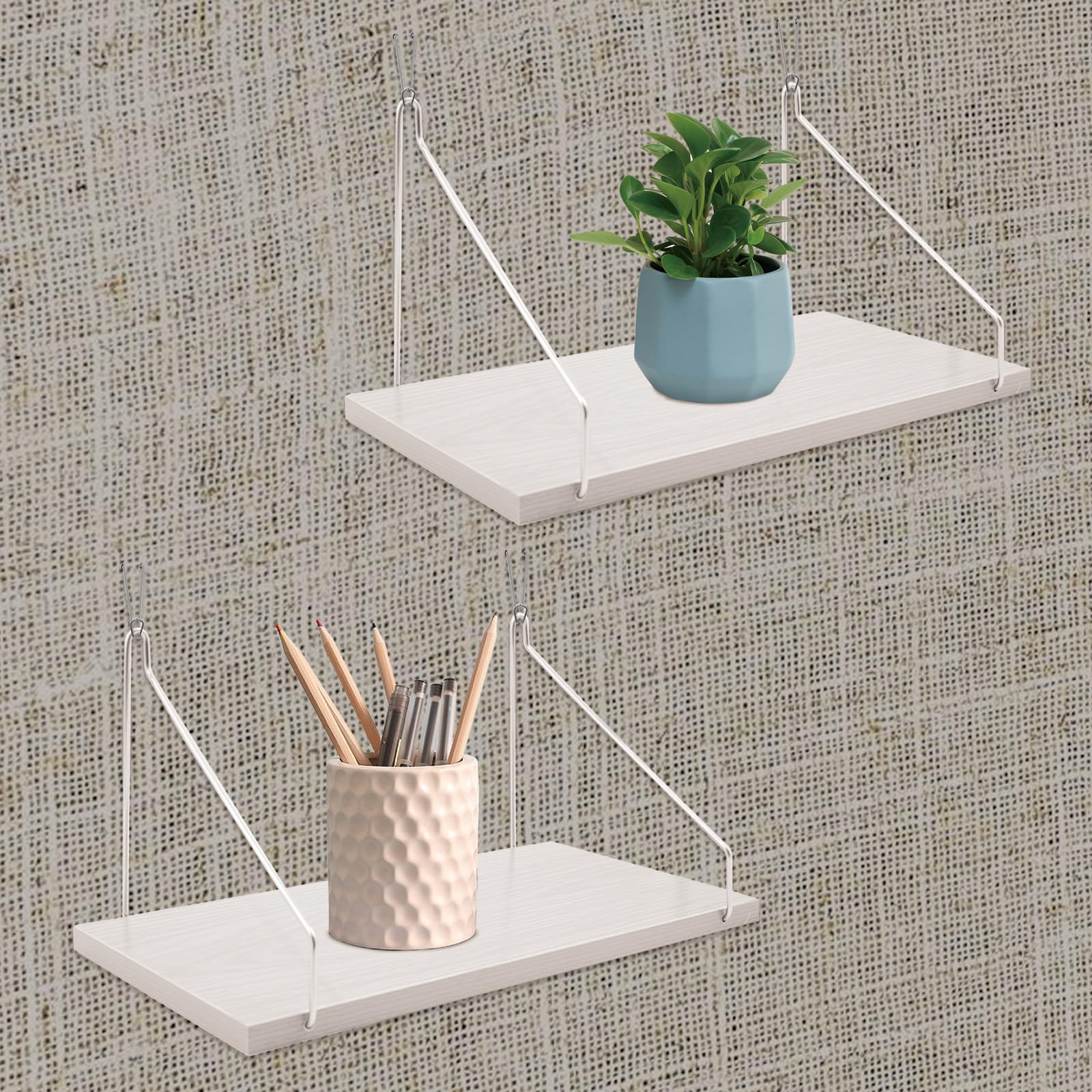 Photo 1 of 2 Set Fabric Wall Cubicle Shelf with Hooks, Wall Mounted Wooden Floating Storage Shelf for Fabric Panel in Kitchen, Bedroom, Living Room, Office Desk, 11.8 x 5.9 x 0.47 Inch (White)