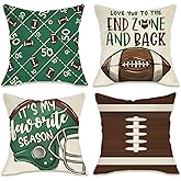 Fahrendom Fall Football Field Decorative Throw Pillow Covers 18 x 18 Set of 4, Autumn Rugby American Sport Game Porch Outdoor Pillowcase, It's My Favorite Season Cushion Case Home Decor