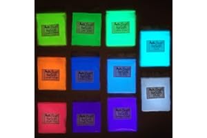 THE AVID COLORIST Glow Powder Variety Pack 11 colors- 6 Fluorescent/5 Neutral in Daylight- 5.8oz/165g total for Resin, Slime, Nail Polish, Paint Glow in the Dark Pigment Powder Strontium Aluminate