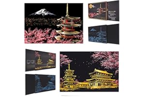 Rainbow Scratch Painting Paper By BOTEEN,City Series Night Scene,Scratch Painting Creative Gift,Scratchboard for Adult and Kids,with 4 Tools,Size:16''x11'' (Mount Fuji,Japan)