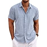 COOFANDY Men's Linen Shirts Short Sleeve Casual Shirts Button Down Shirt for Men Beach Summer Wedding Shirt