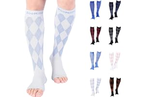 Doc Miller Open Toe Compression Socks Women 20-30mmhg - Argyle Design Toeless Compression Socks Women and Men