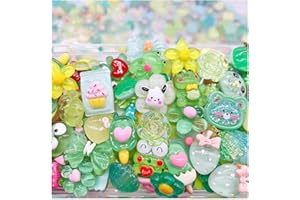 FULUSODO 60pcs Slime Charms Cute Set, Bulk Mixed Resin Charms Set Ornament Scrapbooking (Green Bright)