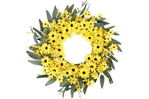 JINGHONG Yellow Spring Wreath 22 Inch Summer Wreath with Sunflower and Daisy Flower Wreaths for Front Door Window Wall Decoration and Indoor Outdoor Decor