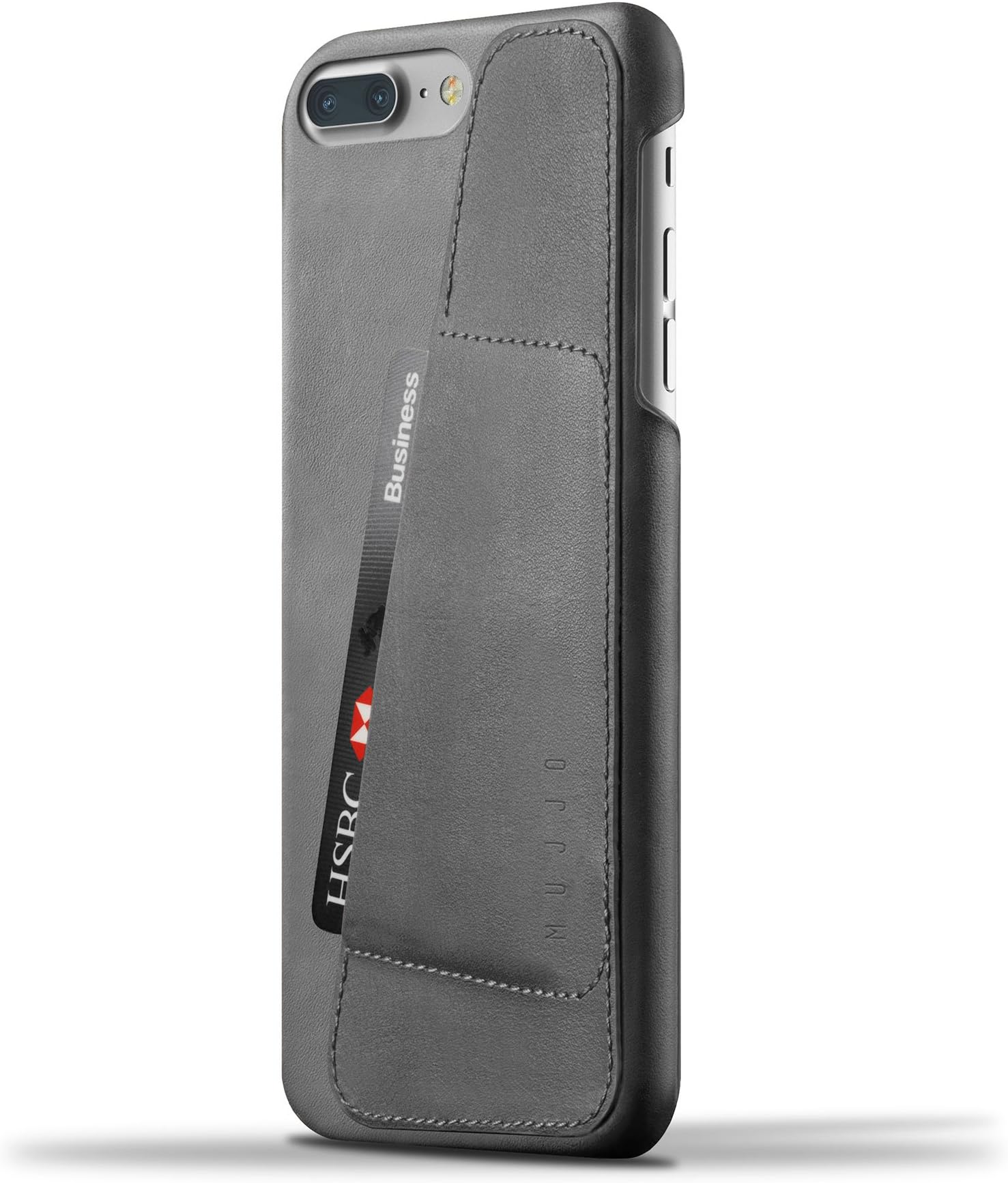Mujjo Moulded Edge Leather Wallet Case for iPhone 8 Plus, iPhone 7 Plus | Premium Genuine Leather, Natural Aging Effect | Pocket for 2-3 Cards (Gray)