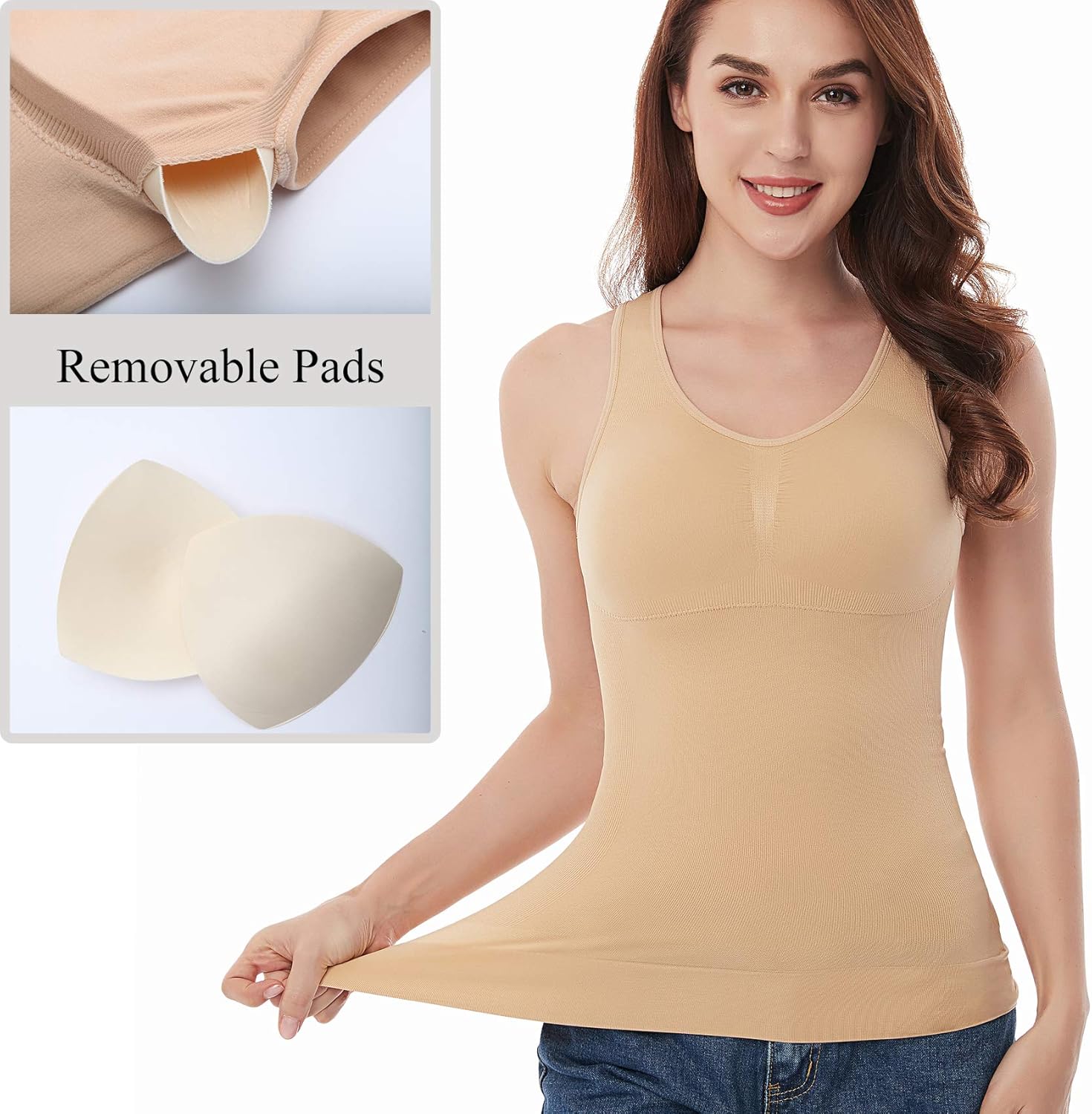 Womens Tummy Control Tank Tops with Built in Bra Slimming Shapewear Camisole Seamless Body Shaper Compression Top at  Women’s Clothing store