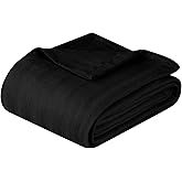 Superior Clara Cotton Blanket, for Picnic, Beach, Traveling or Camping, Bedroom Decor, Essentials, Cover for Bed, Couch, Lounging, Textured Jacquard, Striped Woven Blanket, Throw, Black