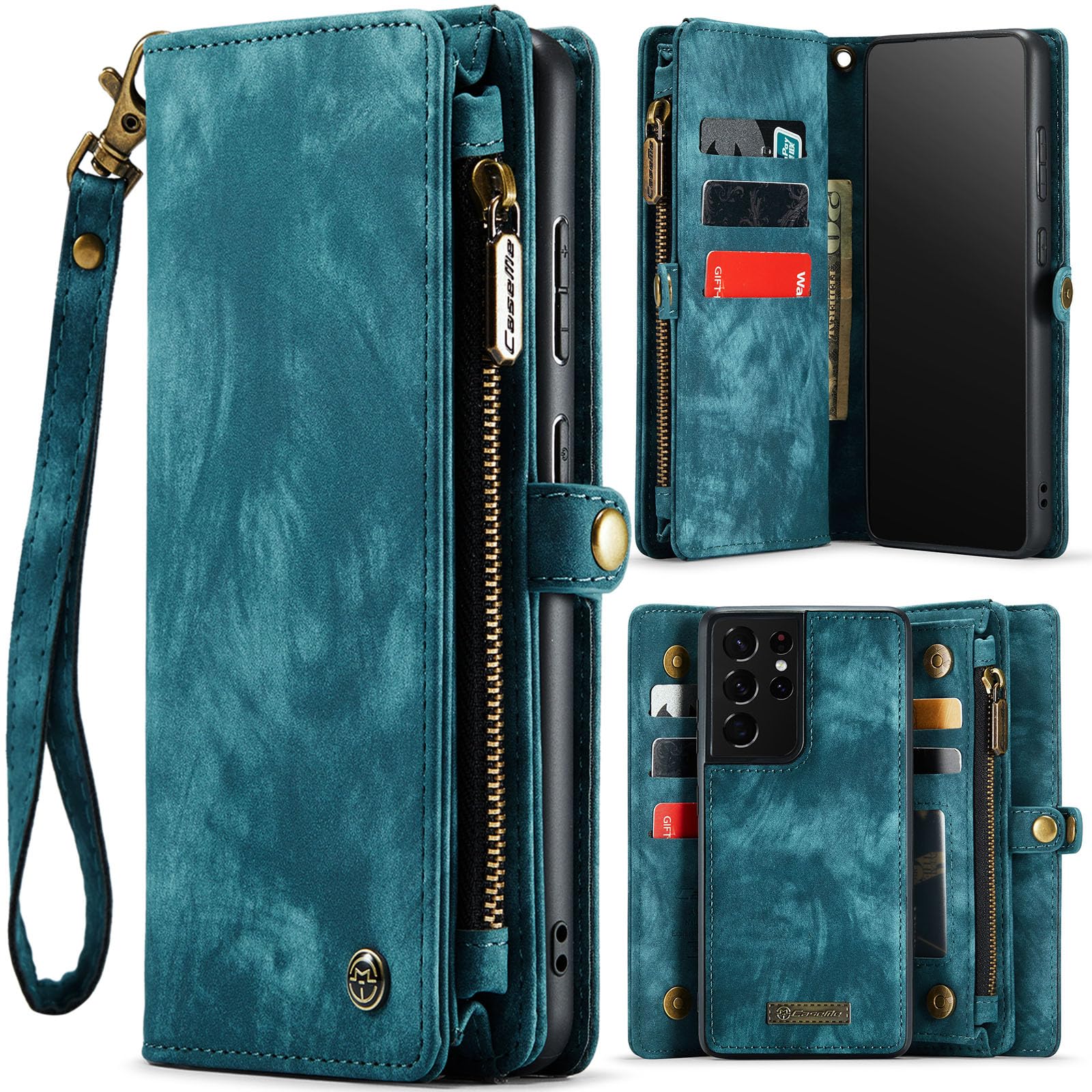 UFinetech 2-in-1 Samsung Galaxy S21 Ultra Case Wallet TPU Leather Design Flip Magnetic Slot Card Holder Zipper Stylish Luxury 2021 Detachable Purse Cover Holster for Samsung Galaxy S21 Ultra 5G Blue
