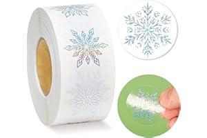 Lesnala 1000Pcs Silver Foil Snowflake Stickers Roll Clear Holographic Christmas Label Round Self Adhesive for Xmas Winter Envelopes Present Decor 8 Styles