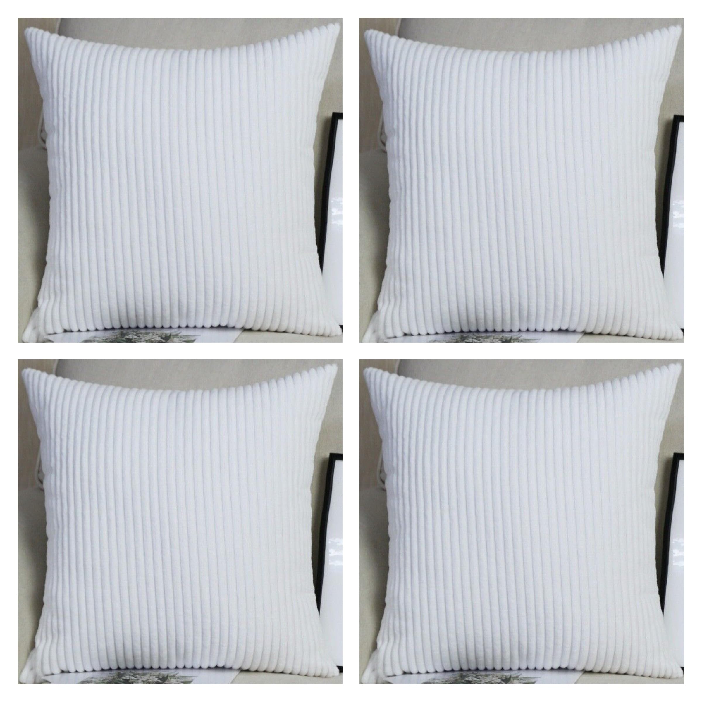 Seechoo Set of 4 - Corduroy White Sofa Cushion Covers 45 x 45 cm Decorative Pillows | Soft Ribbed Throw Pillow Covers for Sofa Cushions Couch Bed Living Room Home Decor 18x18