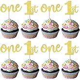 Rsstarxi 24 Pack 1st Birthday Cupcake Toppers Glitter First Birthday One Cupcake Picks for Baby Shower 1st Birthday Party Cake Decorations Supplies Gold