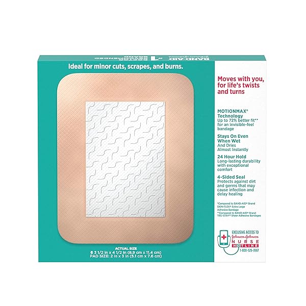 BAND-AID BRAND SKIN-FLEX ADHESIVE FLEXIBLE WOUND COVERS FOR FIRST AID WOUND CARE OF MINOR CUTS, SCRAPES & BURNS, WITH A COMFORTABLE FEELING, MOVING LIKE A SECOND SKIN, STERILE, LARGE, 6 CT