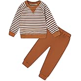 YALLET Toddler Boys Girls Fall Clothes 2Pcs Striped Sweatshirt Pullover Tops with Pants Unisex Baby Outfit Set 1-5 Years