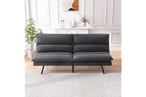 AMICLIBER Memory Foam Futon Sofa Bed,Linen Fabric Futon Couch,Convertible Armless Futons,Small Splitback Loveseat Sleeper Sofa Bed for Living Room,Office,Apartment,Pure Black