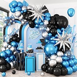 Blue Silver Black Balloon Arch Kit,Balloon Garland