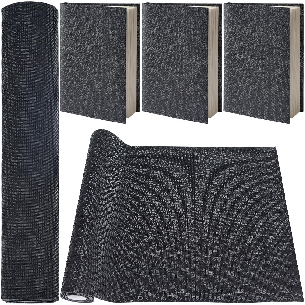 CRASPIRE 51 x 11.8in Book Cloth for Books Binding Black PU Leather Fabric Laser Pattern Surface Non-Woven Base Covering Protector A4-A8 Bookcover Album Scrapbooking DIY Bookcloth Bookbinding Supplies