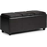 SIMPLIHOME Avalon 42 inch Wide Contemporary Rectangle Storage Ottoman in Tanners Brown Vegan Faux Leather, Assembled, for the
