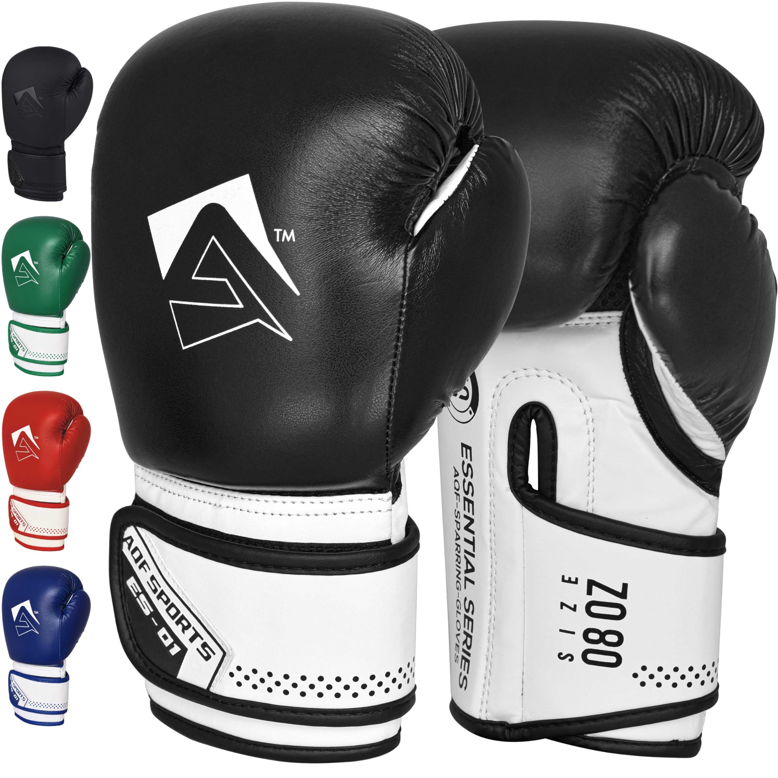 AQF Boxing Gloves for Training & MMA Muay Thai Punch Bag Sparring MMA Gloves for Kickboxing Fighting & punching bag with Extra Layers of Padding (Black, 8oz)