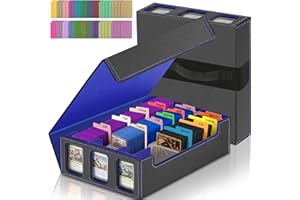 SWAITEE Trading Card Storage Box with Display Windows, Detachable Magnetic Cover MTG Deck Box with Card Supporters, Card Organizer with 48 Dividers and Carry Strap for YuGiOh/MTG/TCG/Sports Cards