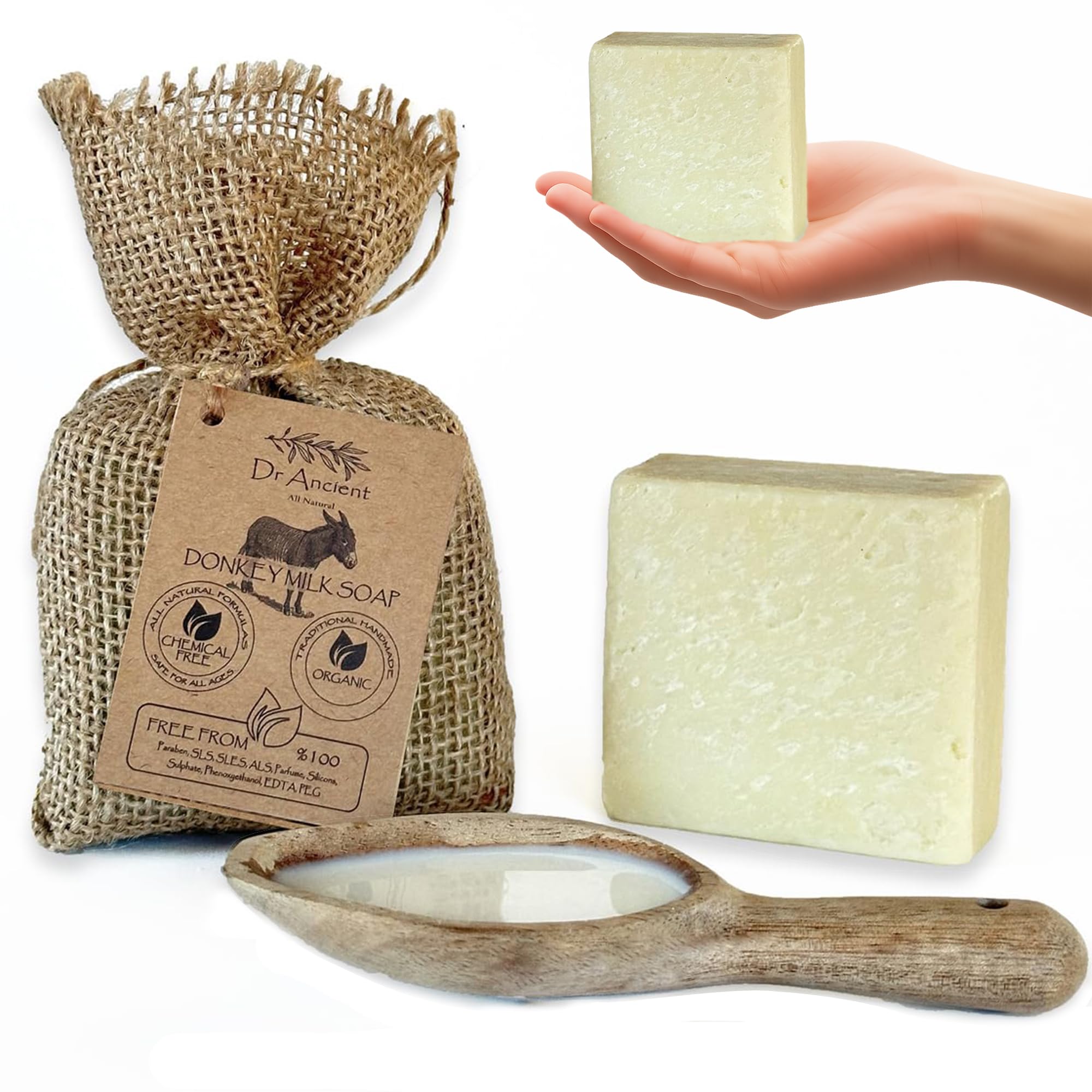 Dr.Ancient Donkey Milk Soap Bar, Organic Soap Bars Handcrafted the Traditional Way, Natural Chemical-Free, Used for Face Wash, Body Wash, Hand Cleansing and Daily Skin Care, Nourishing Cleanser