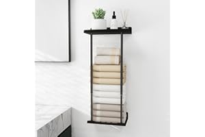 Moonvista Towel Racks for Bathroom, 16-30 Inch Adjustable Towel Holder with Shelf, Metal Wall Towel Rack Mounted Towel Storag