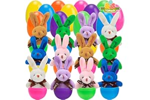 AUUGUU 12 Pack Prefilled Easter Eggs with Stuffers Plush Rabbit Toys for Easter Egg Hunt, Easter Basket Stuffers Fillers, Easter Party Favors, Easter Classroom Prize Supplies