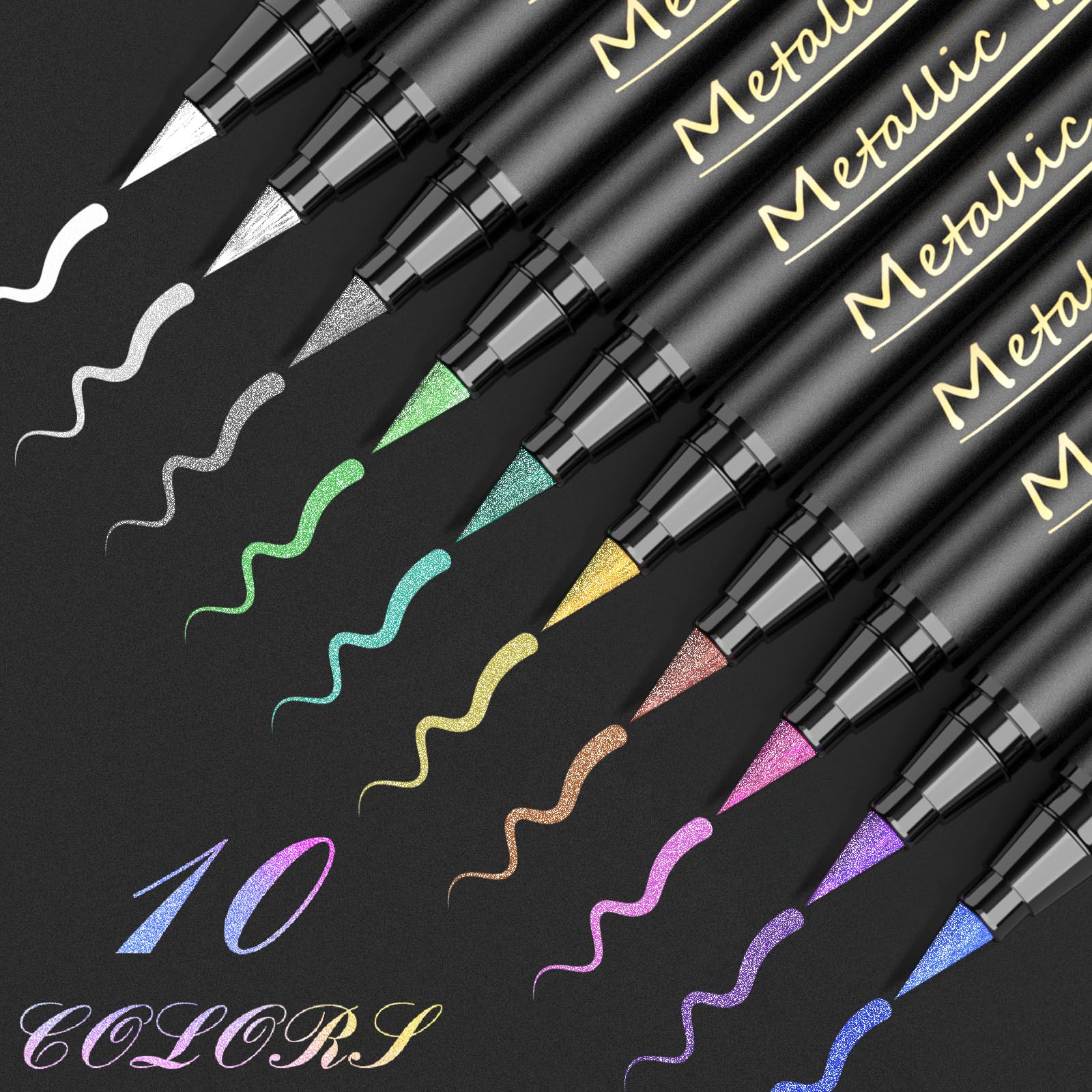 ANYUKE Metallic Pens Art & Craft Supplies 10 Metallic Marker Pens Brush Pens for Photo Albums, Scrap Book, Blank Cards, Black Paper, Art Pens for Wooden Letters, Plastic, Rock, Glass,Calligraphy Pens