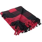 DII Buffalo Check Collection Rustic Farmhouse Throw Blanket with Tassles, 50x60, Tango Red/Black
