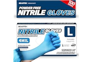 Beastek Blue Nitrile Exam Gloves, 4 Mil Disposable Powder-Free Latex-Free Medical Food Safe Cooking Cleaning Gloves, 100 Pcs