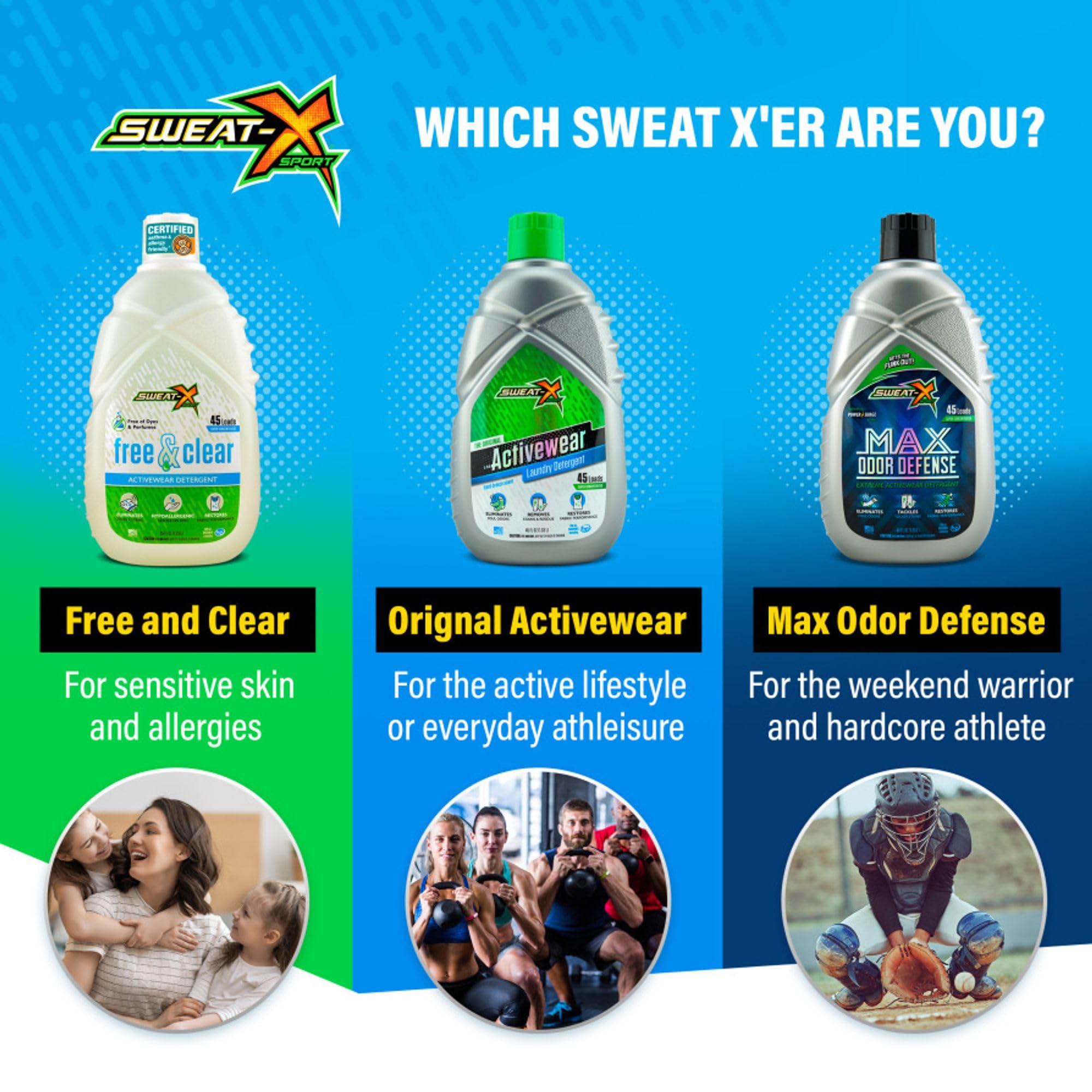 Sweat X Original Activewear Laundry Detergent – Remove the Worst Odors & Toughest Stains – High Performance Sports Wash for Training Gear & All Fabric Types – 45 Loads – 1 Pack