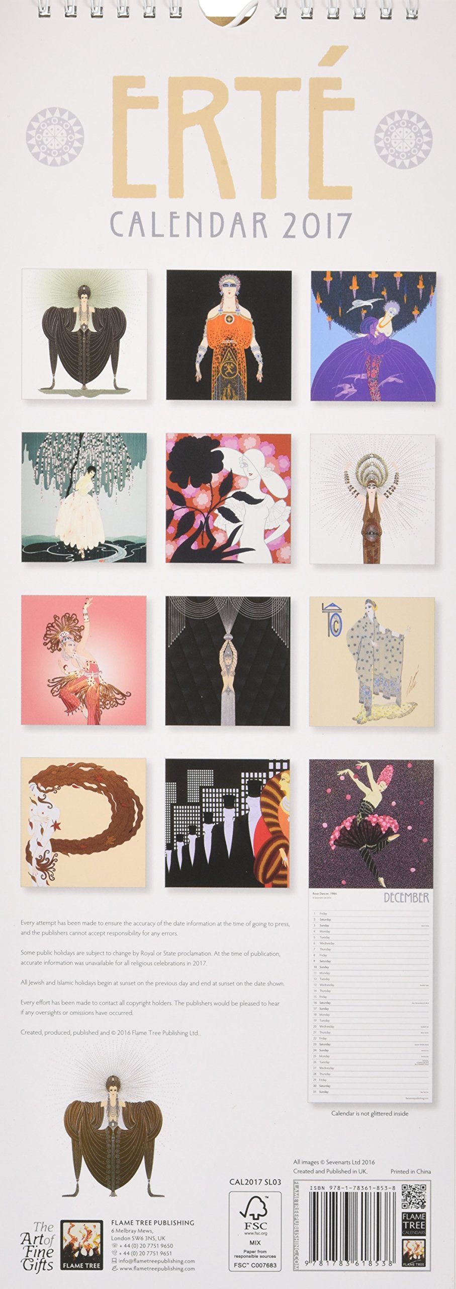 Erte Slim Calendar 2017 Art Calendar 9781783618538 - 