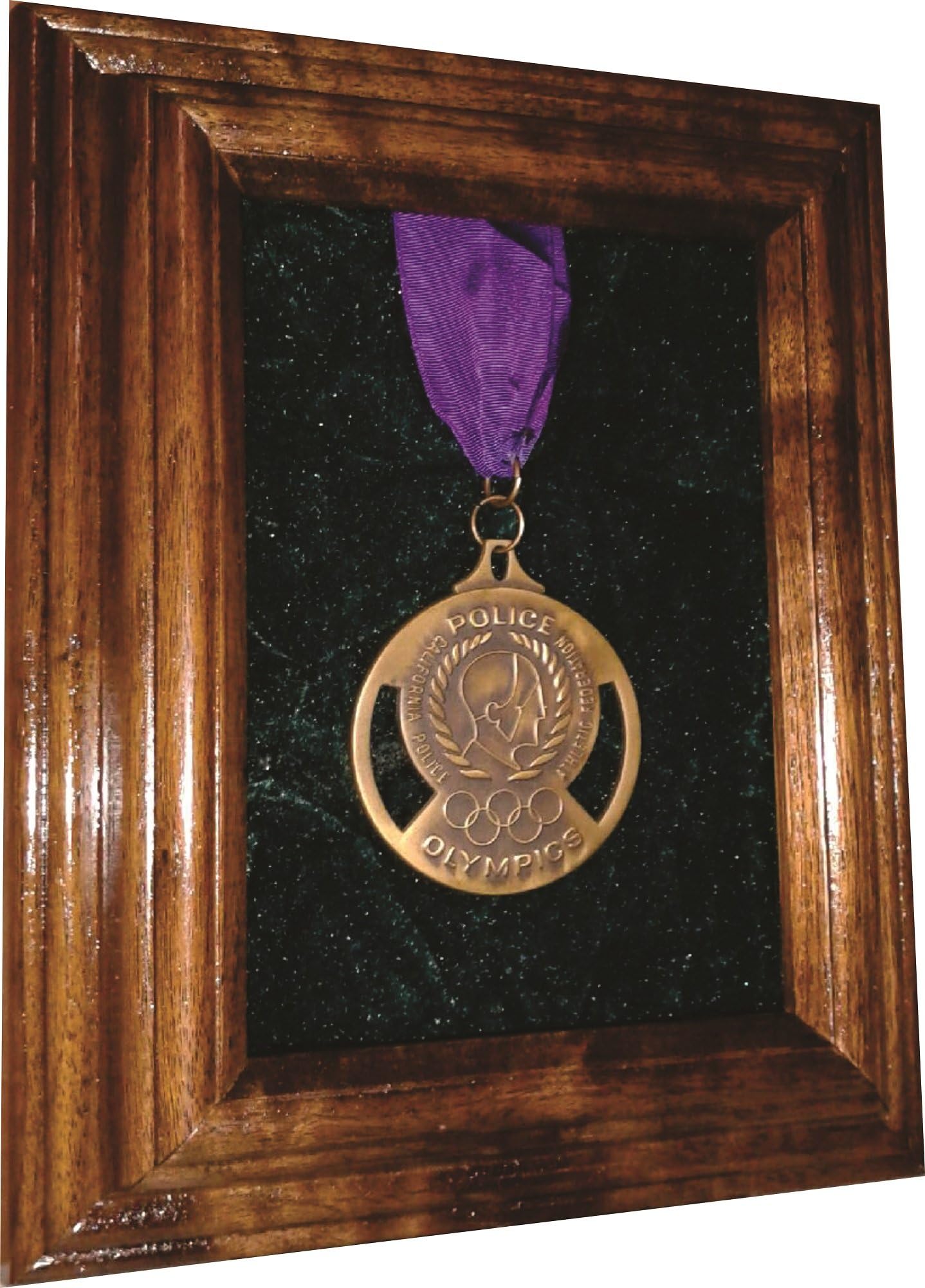 All American Gifts Single Medal Award Display Case - 5x7 Walnut (Green Velvet)