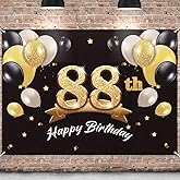 PAKBOOM Happy 88th Birthday Banner Backdrop - 88 Birthday Party Decorations Supplies for Men - Black Gold 4 x 6ft