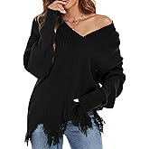 RANPHEE Womens Slouchy Long Sleeve Sweaters Fall Off The Shoulder Cute Baggy Pullover Sweater