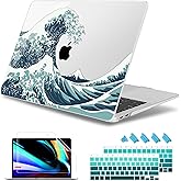 May Chen Compatible with New MacBook Air 13 inch Case 2021, 2020 2019 2018 Release Model: M1 A2337 A2179 A1932, Plastic Hard Shell Case Cover for Mabook Air 13 inch with Retina Dispaly, Great Wave