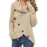 GRECERELLE Women's Fall Chunky Turtleneck Long Sleeve Asymmetric Hem Loose Knit Pullover Sweaters Tops, S-2XL