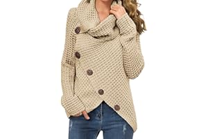 GRECERELLE Women's Fall Chunky Turtleneck Long Sleeve Asymmetric Hem Loose Knit Pullover Sweaters Tops, S-2XL