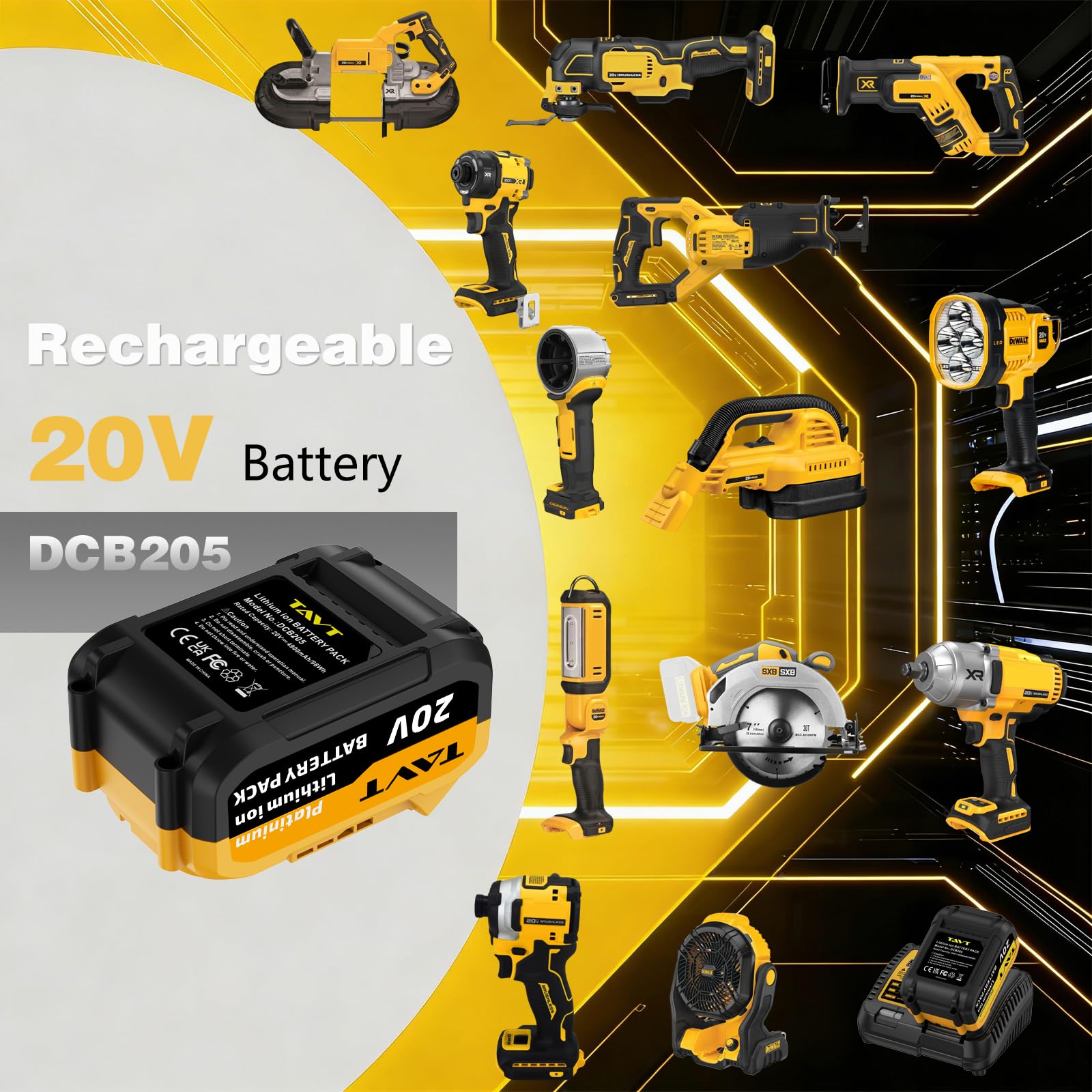 TAVT 2Pcs 20V Li-Ion Akku und Ladegerät kompatibel mit Dewalt 20 Volt XR Maschinen 9