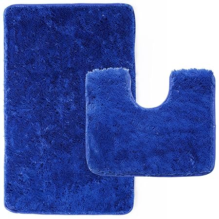 Anladia 2er. Blaues Set Badematten Badematte 40x50 cm und Badteppich 50x80 cm Rutschfest und Waschbar Geeignet für Fußbodenhe